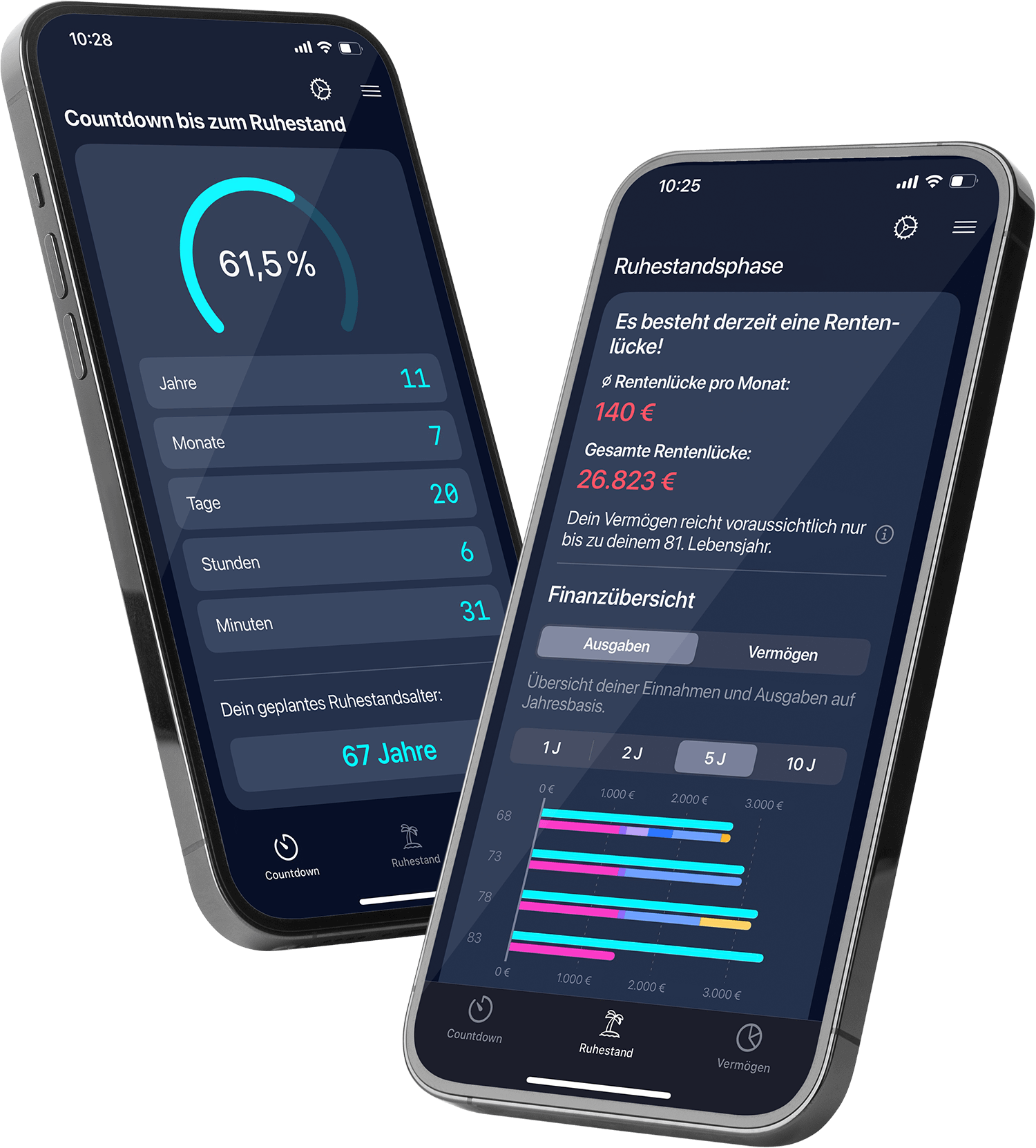 Countdown zum Ruhestand und Rentenlücke auf Smartphones Smartphones: Countdown zum Ruhestand und Berechnung der Rentenlücke